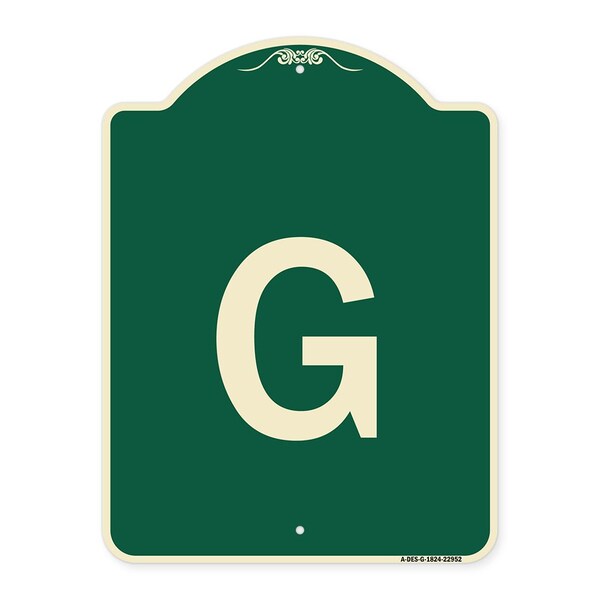 Designer Series Sign W/ Letter G, Green & Tan Heavy-Gauge Aluminum Sign, 24" x 18", G-1824-22952